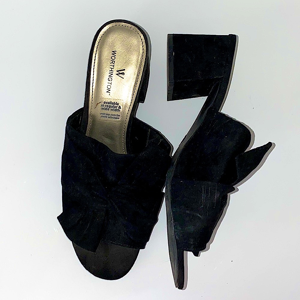 Worthington Open Toe Block Heel Sandal Black Bow